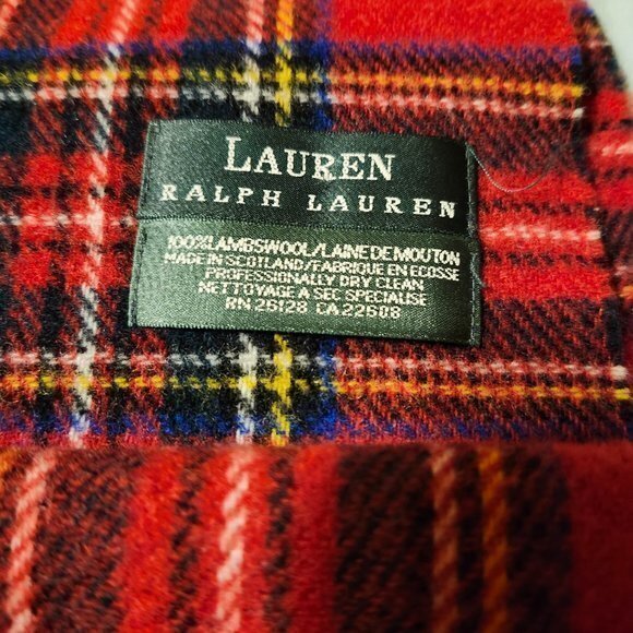 Ralph Lauren 100% Wool Scarf Red Plaid - Picture 7 of 8